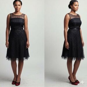 Express Black Sleeveless Mesh Bodice Midi Dress